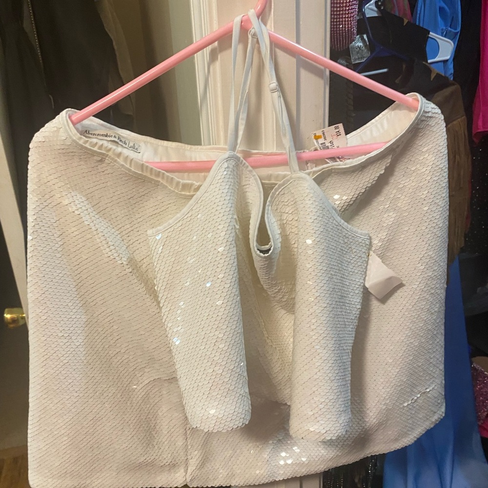 White Sequin Halter Top
